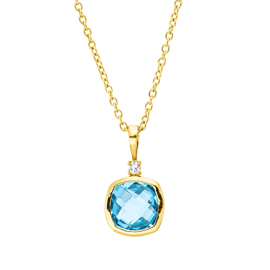 Collier 18 kt GG, mit ZÖ 40 cm, 42,5cm, 1 Brill. 0,02 ct, TW-si, 1 Topas 0,94 ct blau