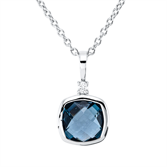 Collier 18 kt WG, mit ZÖ 40 cm, 42,5cm, 1 Brill. 0,02 ct, TW-si, 1 Topas 0,81 ct Lond. blue