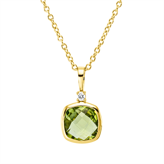 Collier 18 kt GG, mit ZÖ 40 cm, 42,5cm, 1 Brill. 0,02 ct, TW-si, 1 Peridot 0,95 ct