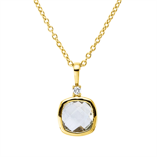 Collier 18 kt GG, mit ZÖ 40 cm, 42,5cm, 1 Brill. 0,02 ct, TW-si, 1 Amethyst 1,09 ct grün