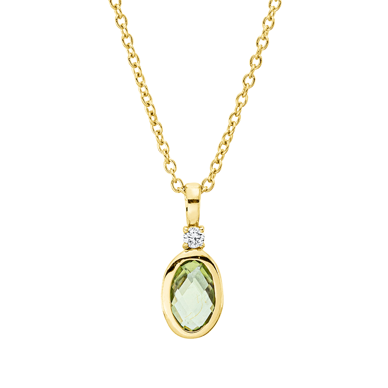 Collier 18 kt GG, mit ZÖ 40 cm, 42,5cm, 1 Brill. 0,02 ct, TW-si, 1 Peridot 0,40 ct