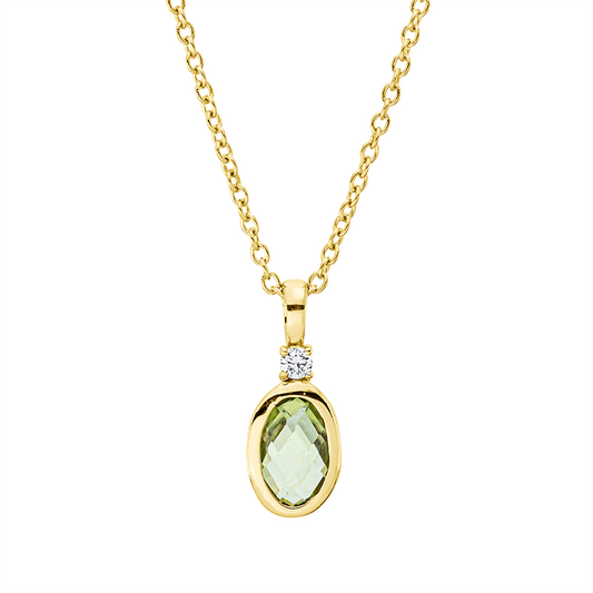 Collier 18 kt GG, mit ZÖ 40 cm, 42,5cm, 1 Brill. 0,02 ct, TW-si, 1 Peridot 0,40 ct