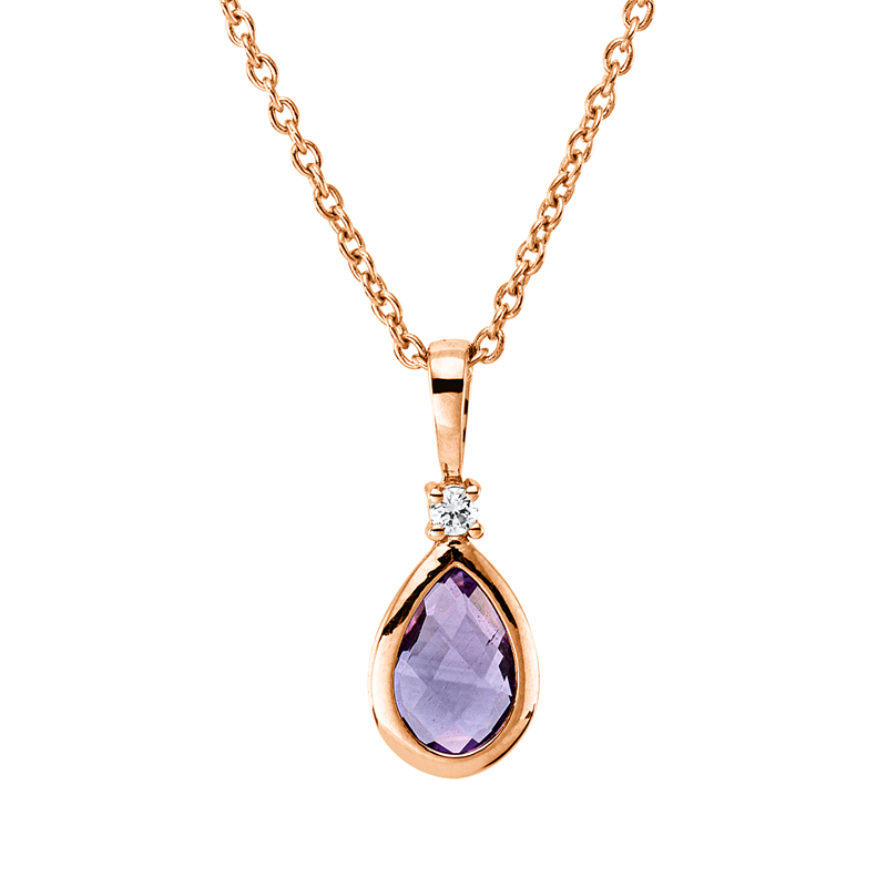 Collier 18 kt RG, mit ZÖ 40 cm, 42,5cm, 1 Brill. 0,02 ct, TW-si, 1 Amethyst 0,35 ct pink