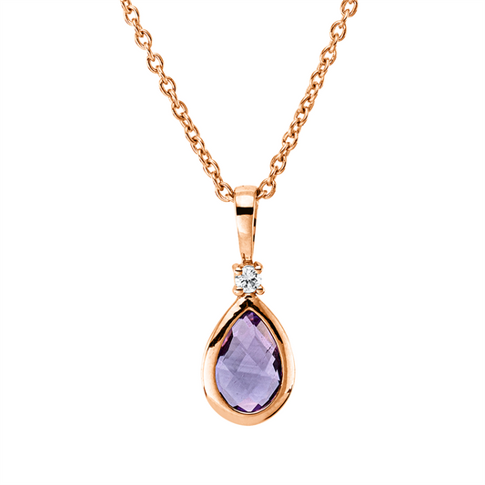 Collier 18 kt RG, mit ZÖ 40 cm, 42,5cm, 1 Brill. 0,02 ct, TW-si, 1 Amethyst 0,35 ct pink
