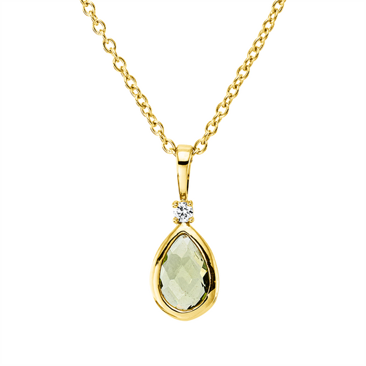 Collier 18 kt GG, mit ZÖ 40 cm, 42,5cm, 1 Brill. 0,02 ct, TW-si, 1 Peridot 0,36 ct