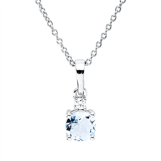 Collier 18 kt WG, mit ZÖ 40 cm, 42,5cm, 1 Brill. 0,03 ct, TW-si, 1 Aquamarin 0,30 ct blau
