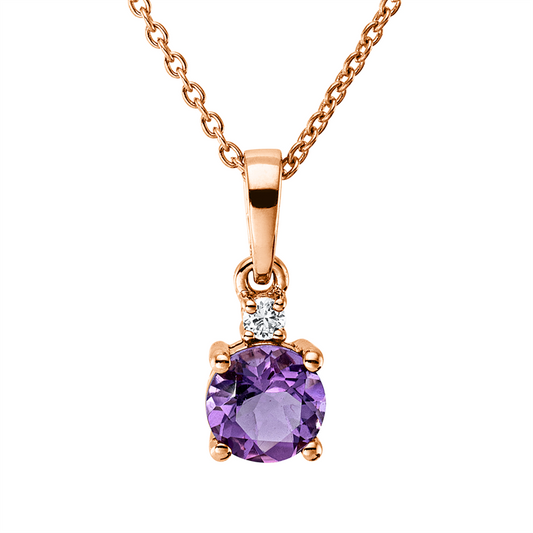 Collier 18 kt RG, mit ZÖ 40 cm, 42,5cm, 1 Brill. 0,03 ct, TW-si, 1 Amethyst 0,45 ct lila