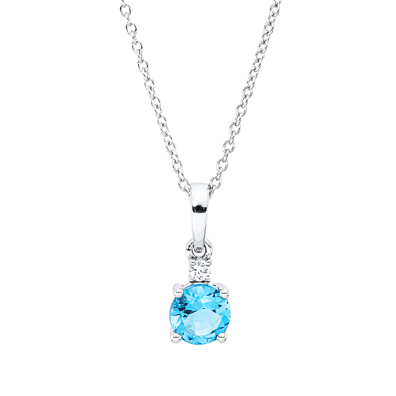 Collier 18 kt WG, mit ZÖ 40 cm, 42,5cm, 1 Brill. 0,03 ct, TW-si, 1 Topas 0,55 ct blau