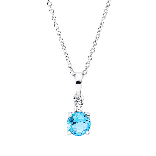 Collier 18 kt WG, mit ZÖ 40 cm, 42,5cm, 1 Brill. 0,03 ct, TW-si, 1 Topas 0,55 ct blau