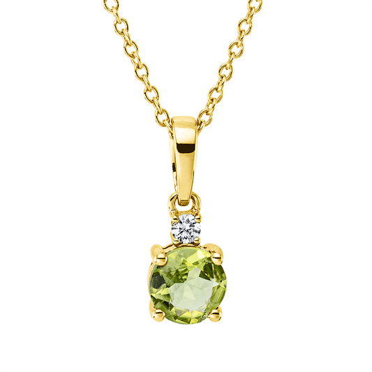 Collier 18 kt GG, mit ZÖ 40 cm, 42,5cm, 1 Brill. 0,03 ct, TW-si, 1 Peridot 0,47 ct