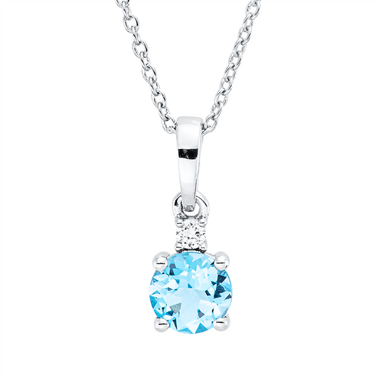 Collier 18 kt WG, mit ZÖ 40 cm,42,5cm, 1 Brill. 0,03 ct, TW-si, 1 Topas 0,45 ct blau