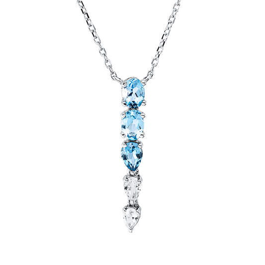 Collier 18 kt WG, mit ZÖ 43 cm, 1 Topas 0,17 ct blau, 2 Topase 0,41 ct blau, 2 Topase 0,17 ct weiß