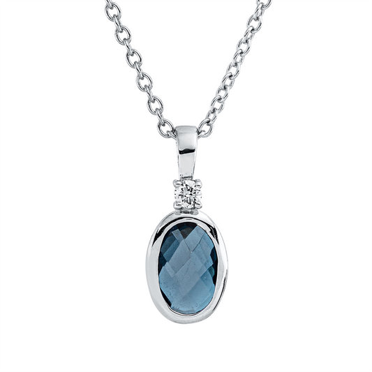 Collier 18 kt WG, mit ZÖ 40 cm, 42,5cm, 1 Brill. 0,02 ct, TW-si, 1 Topas 0,52 ct Lond. blue