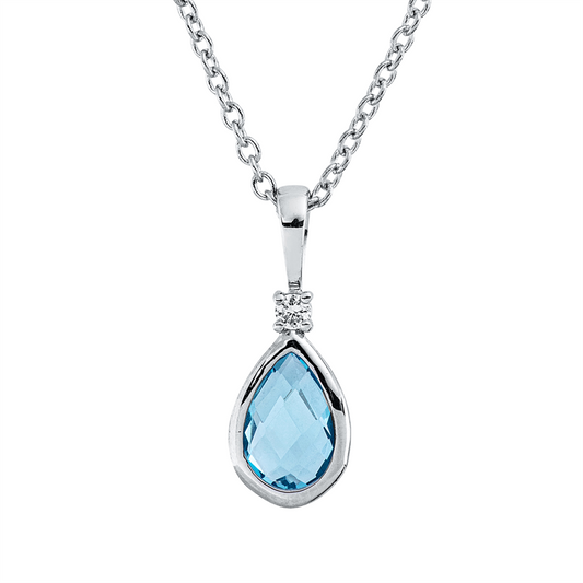 Collier 18 kt WG, mit ZÖ 40 cm, 42,5, 1 Brill. 0,02 ct, TW-si, 1 Topas 0,48 ct blau