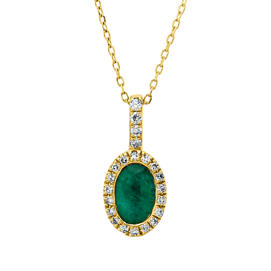 Collier 18 kt GG, mit ZÖ 43 cm, 22 Brill. 0,08 ct, TW-si, 1 Smaragd 0,43 ct grün
