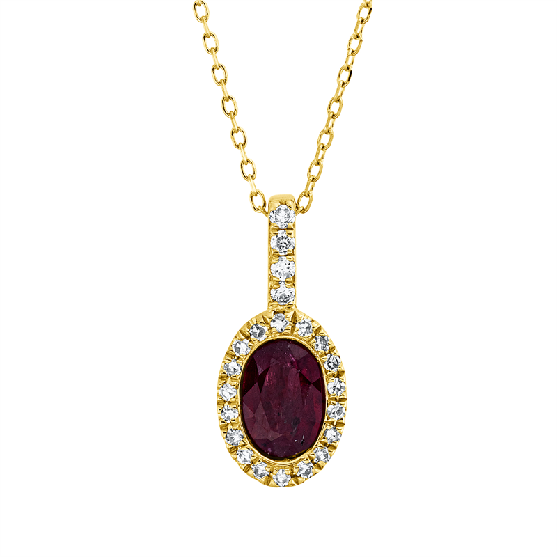 Collier 18 kt GG, mit ZÖ 43 cm, 22 Dia. 0,08 ct, TW-si, 1 Rubin 0,49 ct rot