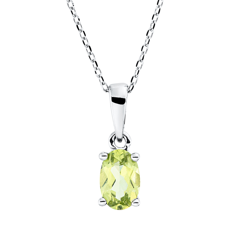 Collier 18 kt WG, mit ZÖ 43 cm, 1 Peridot 0,48 ct grün