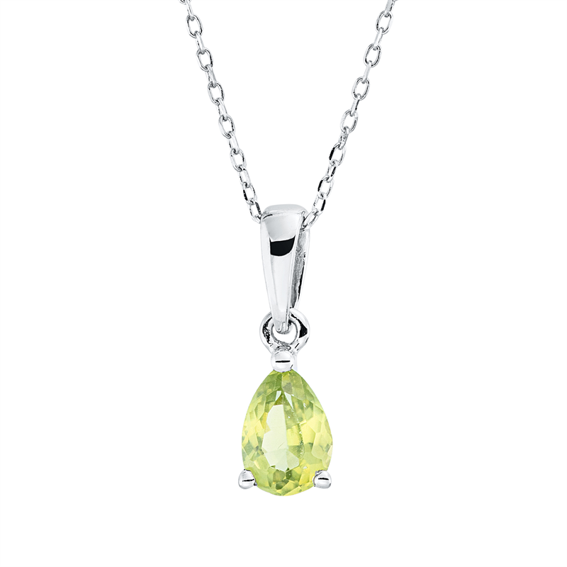 Collier 18 kt WG, mit ZÖ 43 cm, 1 Peridot 0,39 ct grün