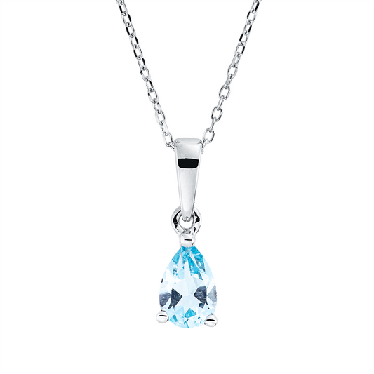 Collier 18 kt WG, mit ZÖ 43 cm, 1 Topas 0,45 ct sky blue
