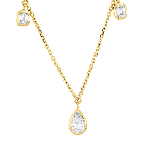 Collier 18 kt GG, 3 Tropfen 0,51 ct, TW-si, 2 Oval 0,31 ct, TW-si, 2 Sm.schliff 0,17 ct, TW-si