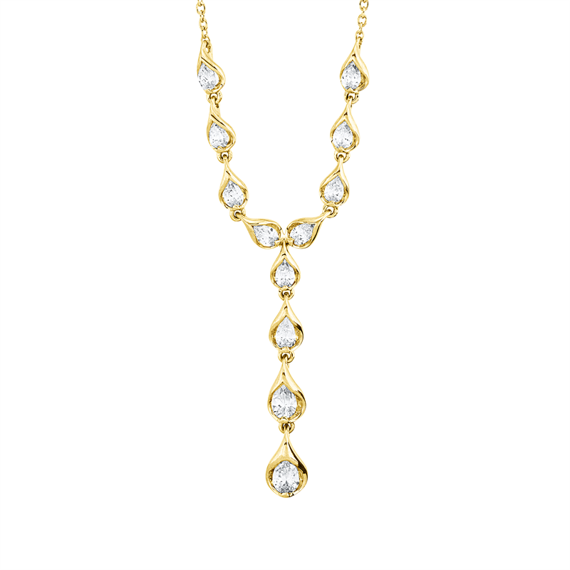 Collier 18 kt GG, 12 Tropfen 0,94 ct, TW-si, 2 Brill. 0,04 ct, TW-si