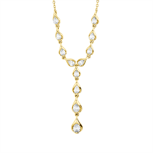 Collier 18 kt GG, 12 Tropfen 0,94 ct, TW-si, 2 Brill. 0,04 ct, TW-si