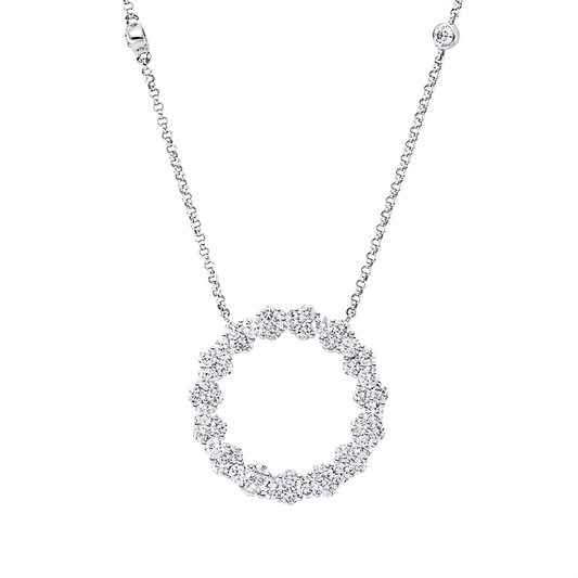 Collier 14 kt WG, mit ZÖ 40 cm + 43 cm, 15 Brill. 0,59 ct, TW-si, 4 Brill. 0,11 ct, TW-si, 30 Brill. 0,65 ct