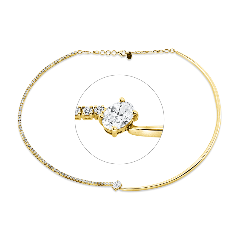 Collier 14 kt GG, choker, 1 Oval 0,76 ct, TW-vsi/si, 79 Brill. 2,61 ct, TW-si