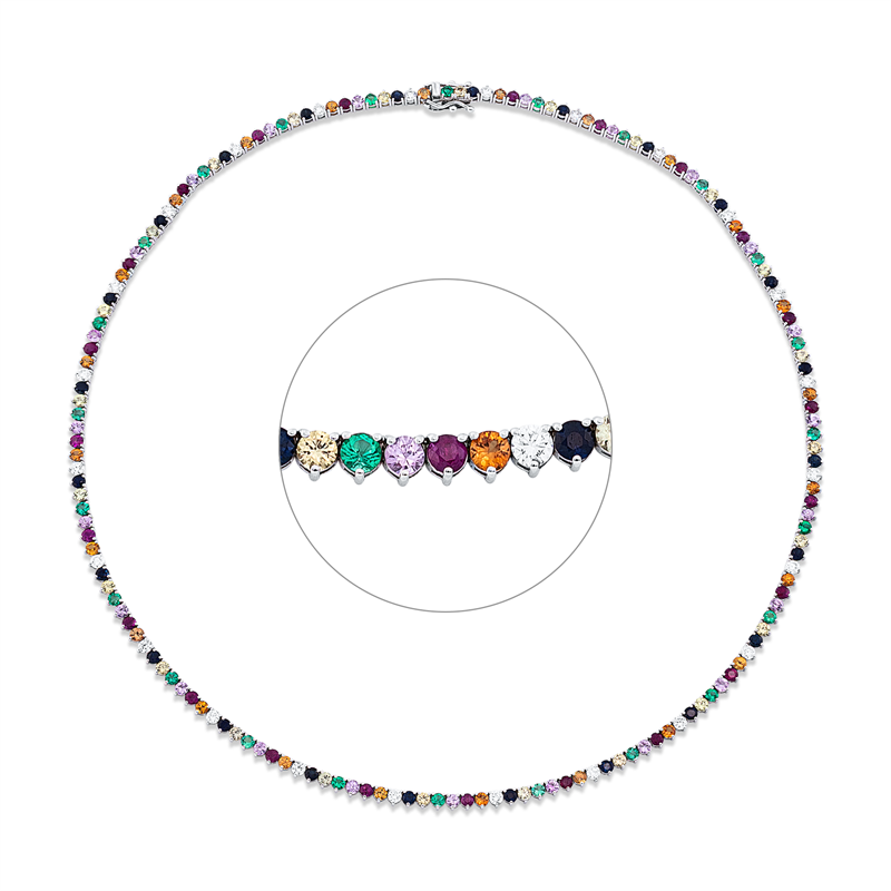 Collier 18 kt WG, 24 Brill. 1,59 ct, TW-si, 94 Saphire 7,02 ct multicolor