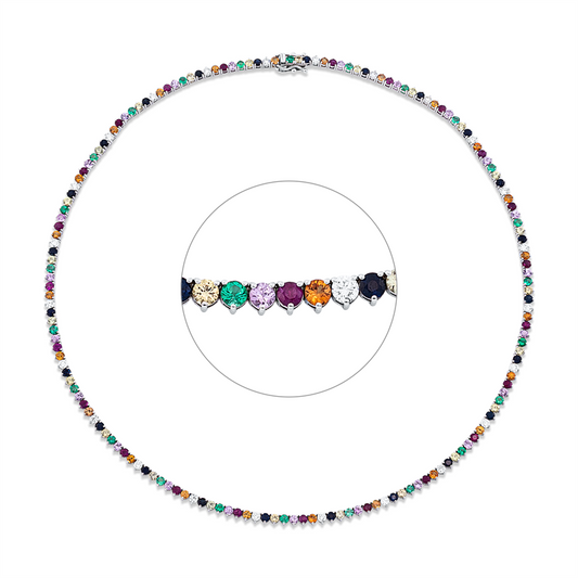 Collier 18 kt WG, 24 Brill. 1,59 ct, TW-si, 94 Saphire 7,02 ct multicolor