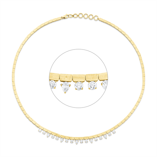 Collier 14 kt GG, 4 Tropfen 0,47 ct, TW-vsi/si, 1 Tropfen 0,13 ct, TW-vsi/si, 12 Brill. 1,30 ct, TW-si