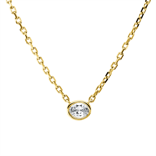 Collier 14 kt GG, mit ZÖ 40,6 cm, 1 Oval 0,21 ct, TW-vsi/si