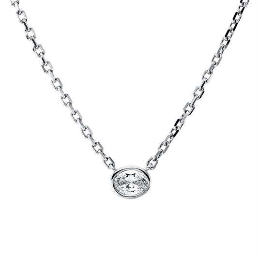 Collier 14 kt WG, mit ZÖ 40,6 cm, 1 Oval 0,21 ct, TW-vsi/si