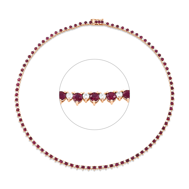 Collier 14 kt RG, 87 Brill. 2,53 ct, TW-si, 90 Rubine 9,48 ct rot