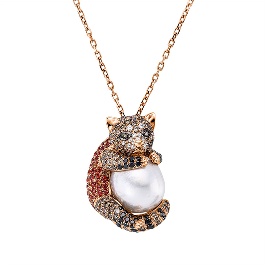 Collier 18 kt RG, 207 Brill. 2,58 ct, fancy-vsi/si, 42 Saphire 0,70 ct orange, 1 ZP, barock weiß 11,9 mm