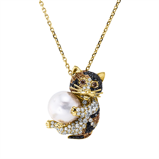 Collier 18 kt GG,138 Brill. 2,02 ct, fancy-vsi/si, 36 Saphire 0,70 ct gelb, 1 ZP, barock weiß 11,9 mm