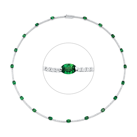 Collier 18 kt WG, 180 Brill. 3,29 ct, TW-vsi/si, 19 Tsavorith 9,17 ct grün