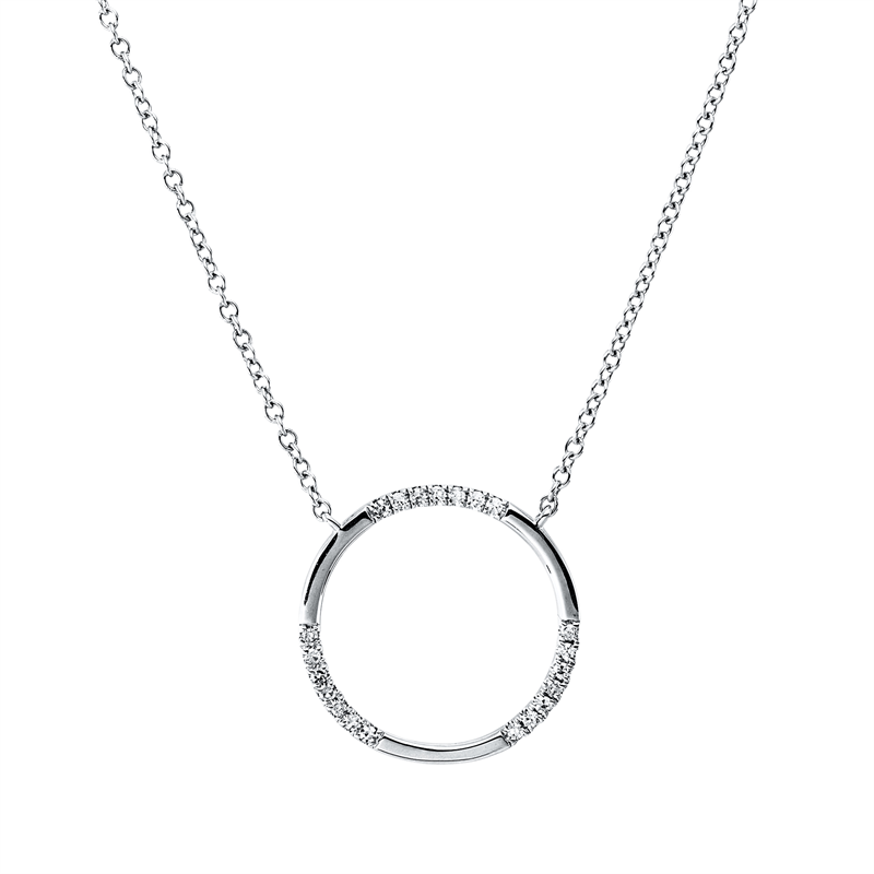 Collier 18 kt WG, mit ZÖ 40,5 cm + 43 cm, 21 Brill. 0,07 ct, TW-si