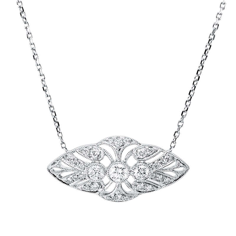 Collier 18 kt WG, mit ZÖ 41 cm + 43 cm, 29 Brill. 0,46 ct, TW-si/pi
