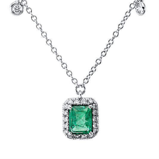 Collier 18 kt WG, 22 Brill. 0,17 ct, I, 1 Smaragd 0,40 ct grün