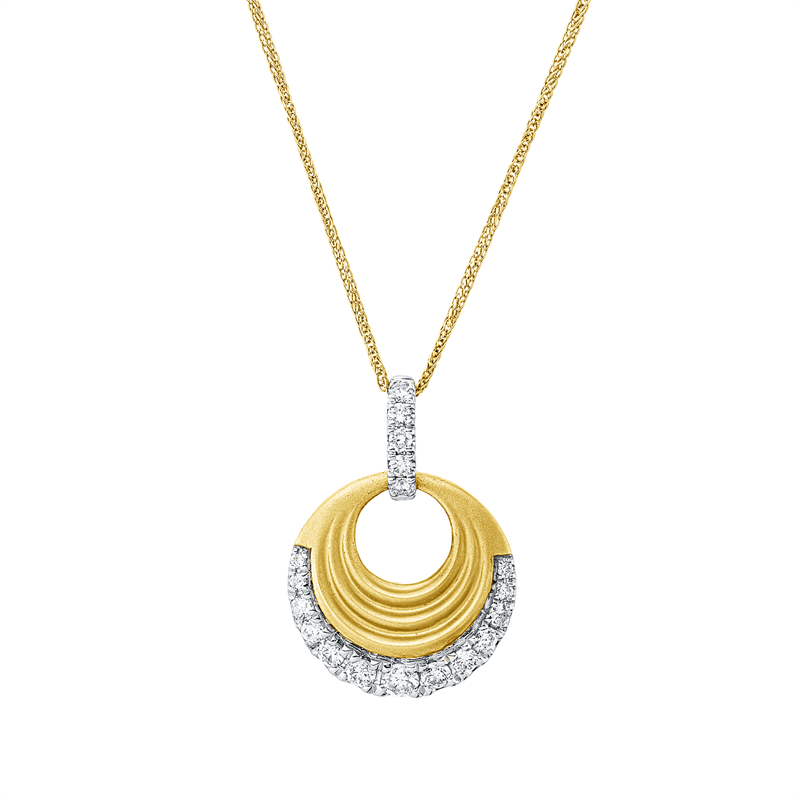 Collier 14 kt GG+WG, mattiert , mit Öse, 11 Brill. 0,18 ct, 4 Brill. 0,02 ct, 3 Brill. 0,13 ct, TW-pi