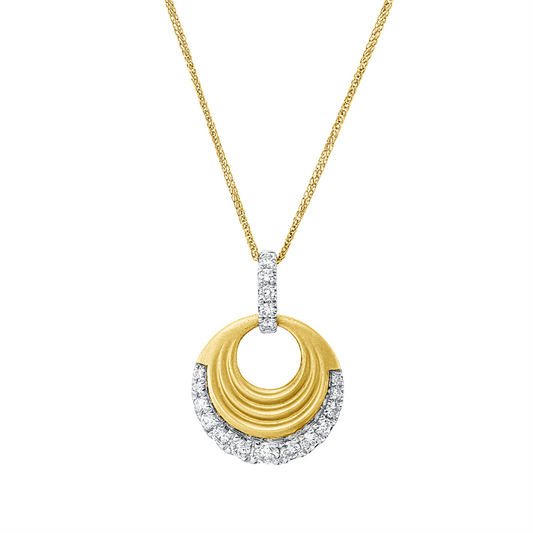 Collier 14 kt GG+WG, mattiert , mit Öse, 11 Brill. 0,18 ct, 4 Brill. 0,02 ct, 3 Brill. 0,13 ct, TW-pi