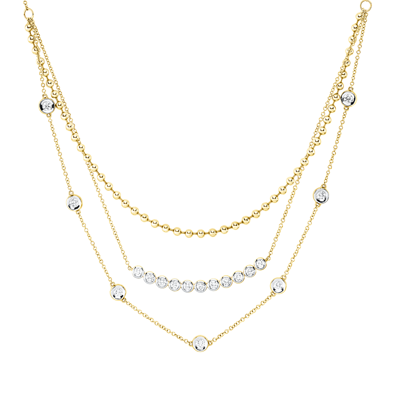 Collier 14 kt GG+WG, mit ZÖ 42 cm, 18 Brill. 1,03 ct, TW-si