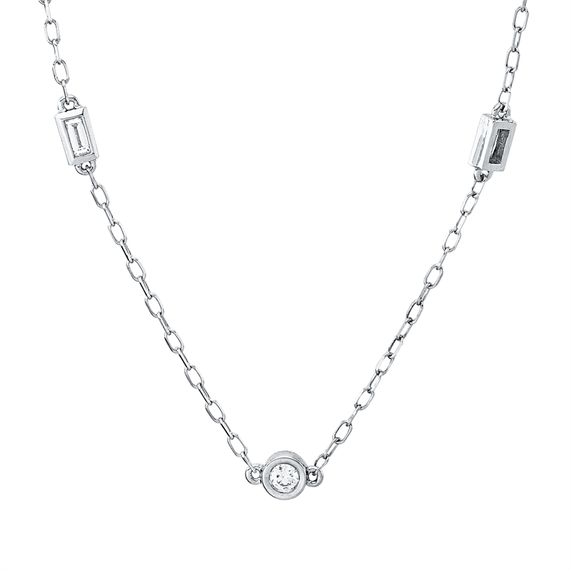 Collier 14 kt WG, 7 Bag. 0,22 ct, TW-vsi, 6 Brill. 0,16 ct, TW-si