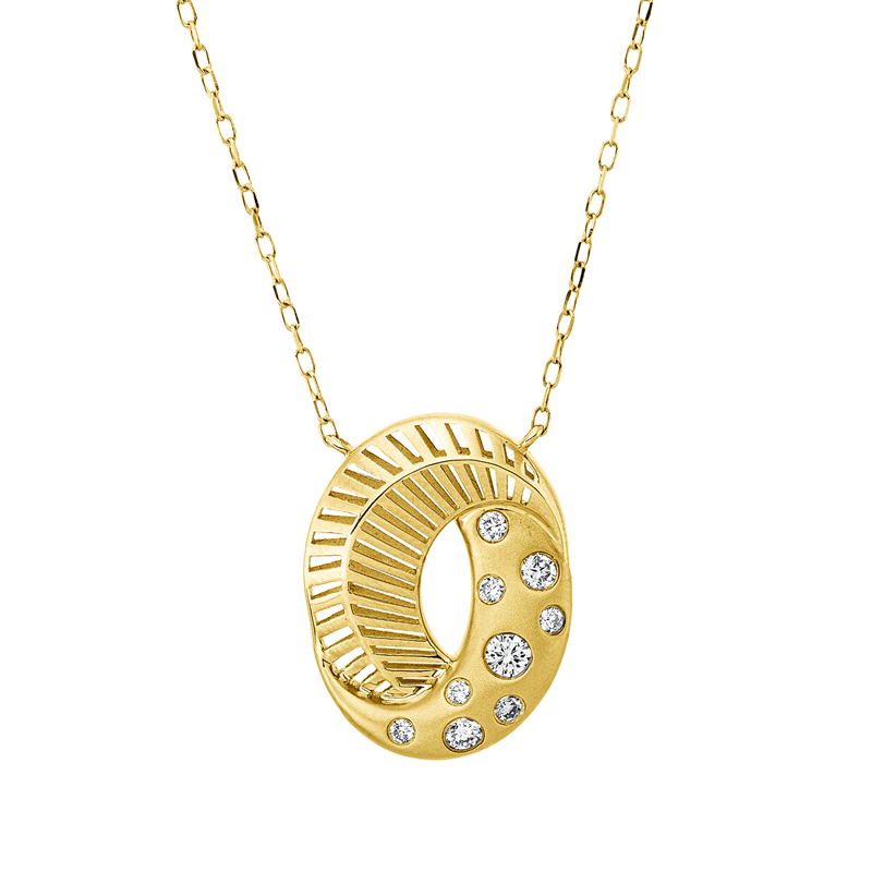 Collier 14 kt GG, mattiert , mit ZÖ 41 cm + 43,5, 2 Brill. 0,07 ct, 6 Brill. 0,09 ct, 1 Brill. 0,06 ct, TW-si