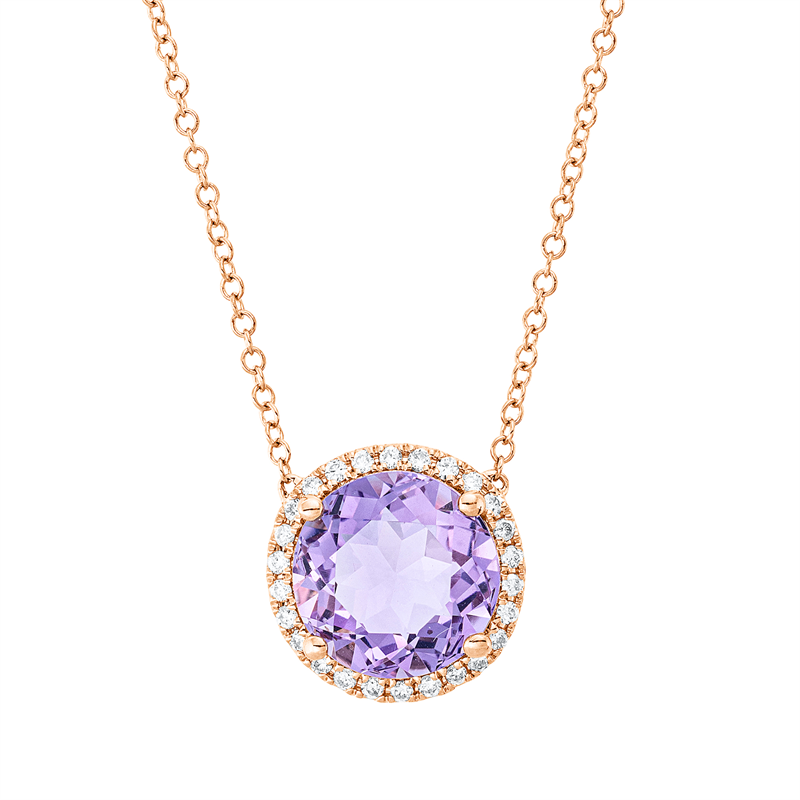 Collier 18 kt RG, 26 Brill. 0,14 ct, TW-si, 1 Amethyst 2,80 ct pink
