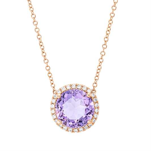 Collier 18 kt RG, 26 Brill. 0,14 ct, TW-si, 1 Amethyst 2,80 ct pink