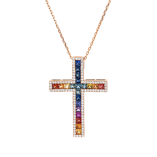 Collier 18 kt RG, mit ZÖ 40.6 cm + 43.2 cm, 102 Brill. 0,58 ct, TW-si, 21 Saphire 2,16 ct multicolor