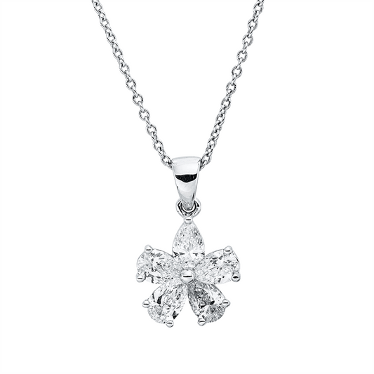 Collier 18 kt WG, mit ZÖ 42 cm, 5 Tropfen 0,76 ct, TW-vsi