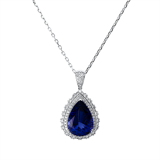 Collier 18 kt WG, mit ZÖ 40,6 cm, 92 Brill. 1,17 ct, TW-vsi, 1 Tansanit 12,55 ct blau